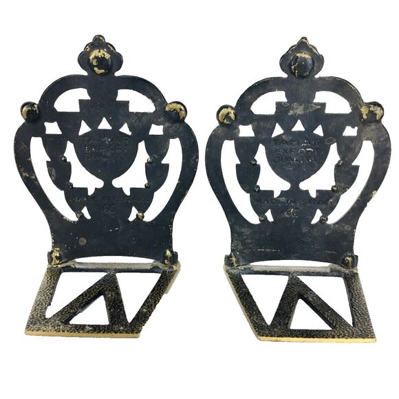 MCM Tribes of Israel Tamar Export Vintage MCM Brass Crown Jeweled Bookends - Picture 6 of 7